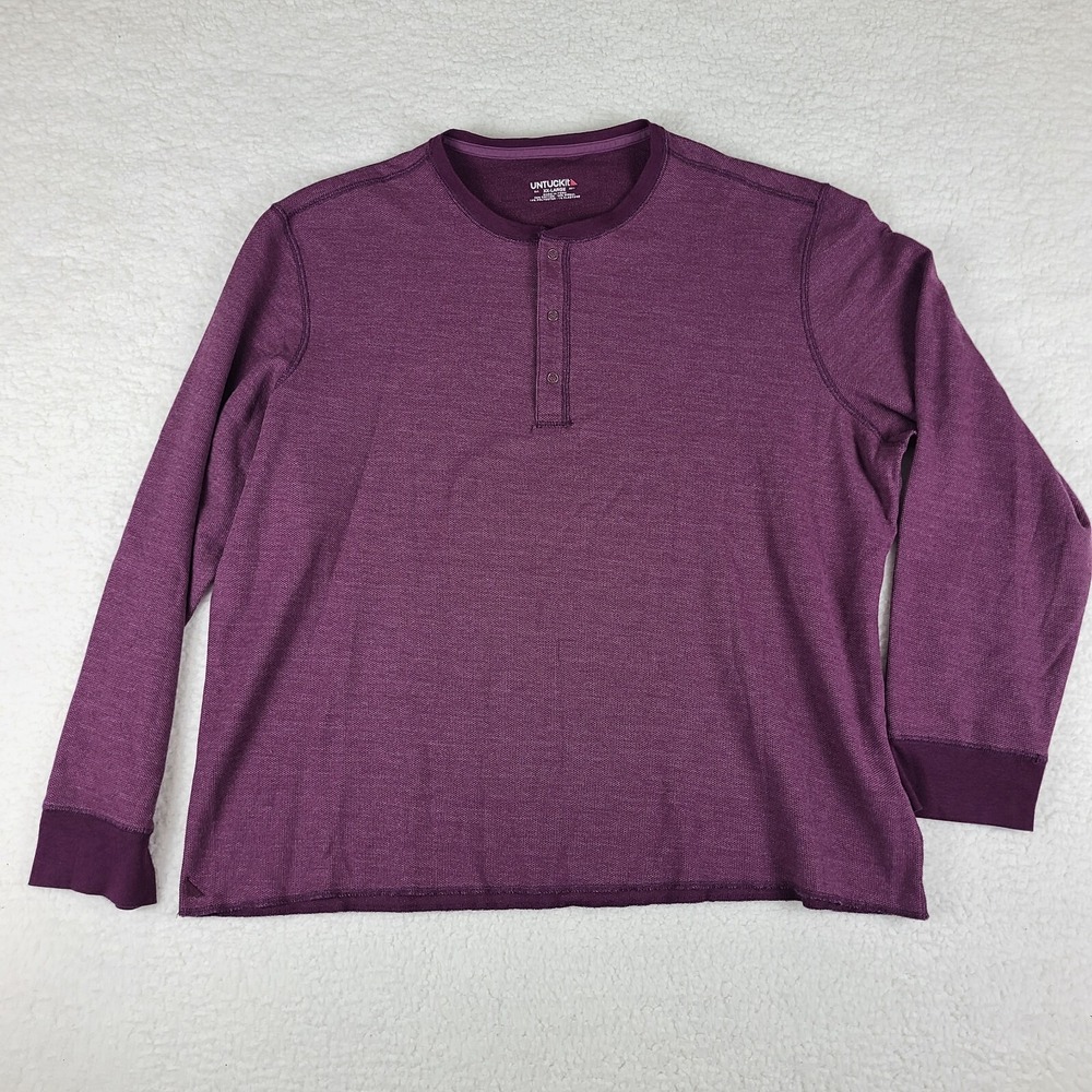 UNTUCKit Henley Snap Button Sweatshirt Mens 2XL XXL Purple Maroon Thermal
